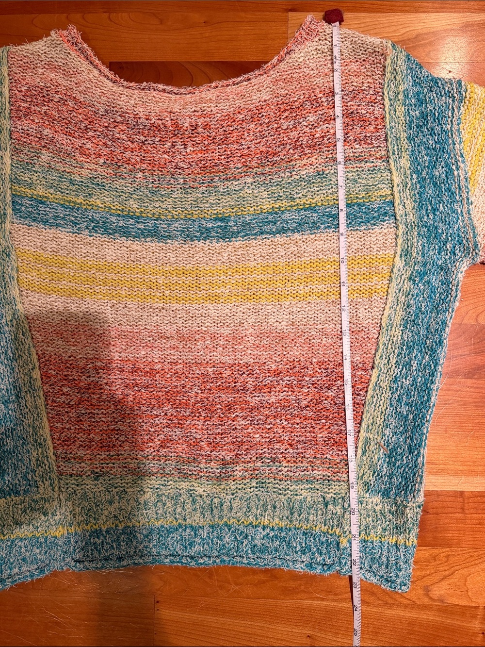 Anthropologie Pilcro Pastel Rainbow Striped Beach Sweater Tee Boxy Small Boho - Picture 10 of 10